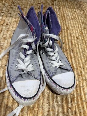 Kids Gray converse High-Top Canvas Sneakers with Purple Accent
